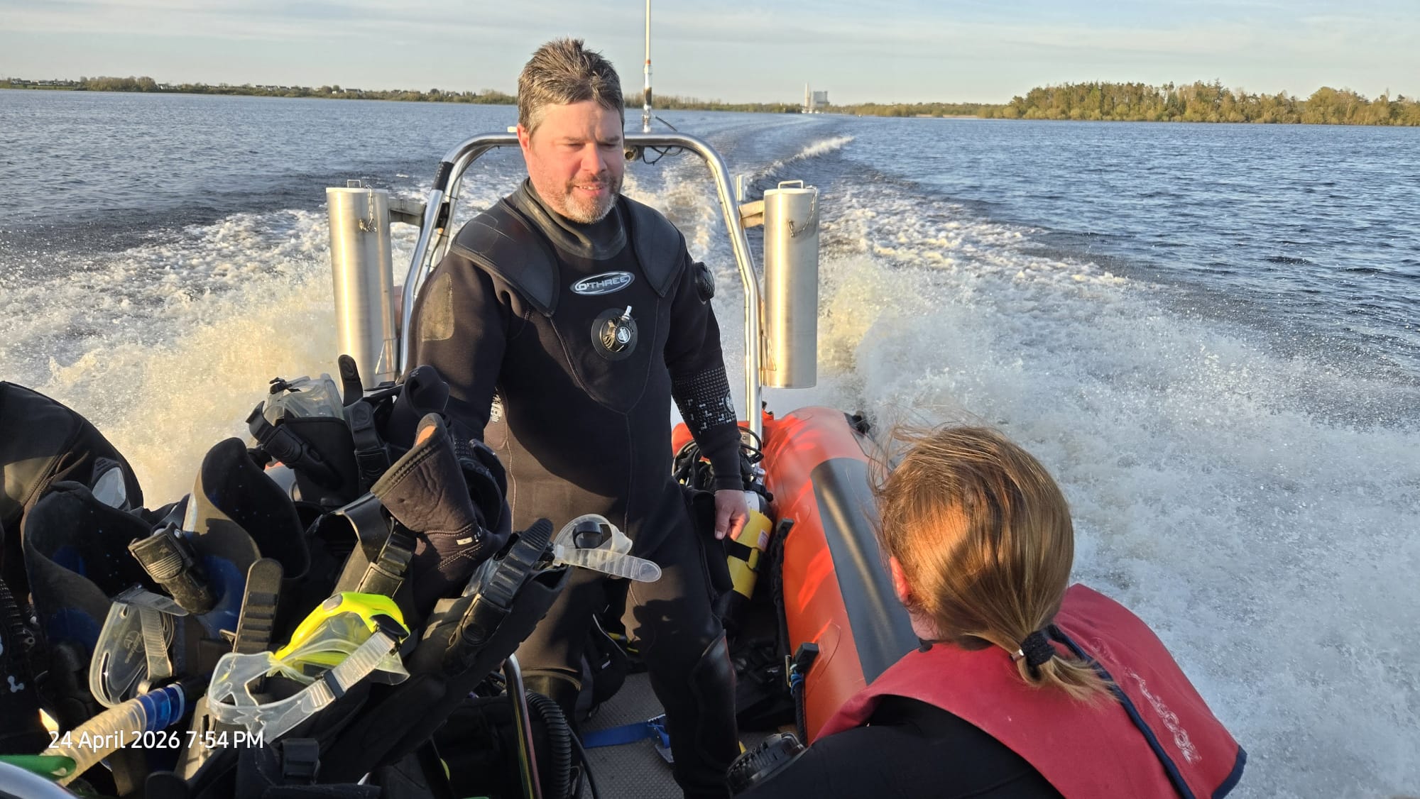 Lough Ree Sub Aqua Club divers preparing equipment on the boat